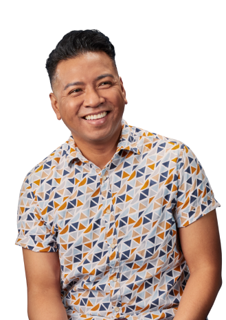 Man looking to the side and smiling